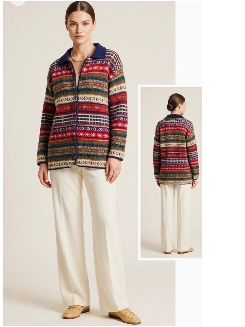 100% Shetland Scotland Wool by Nevada Fair Isle Cardigan Jacket Sweater Medium